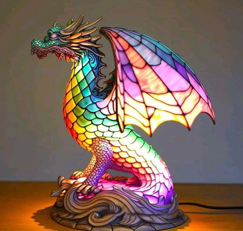 Lampa stołowa w kształcie zwierzęcia wykonana z witrażu – artystyczna lampa akcentowa LED z mozaikowym wzorem 15