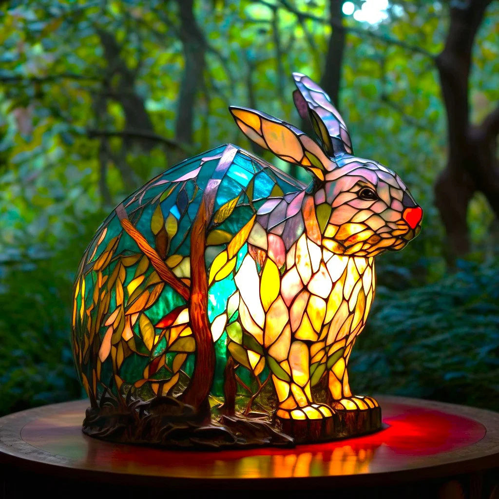 Lampa stołowa w kształcie zwierzęcia wykonana z witrażu – artystyczna lampa akcentowa LED z mozaikowym wzorem 16