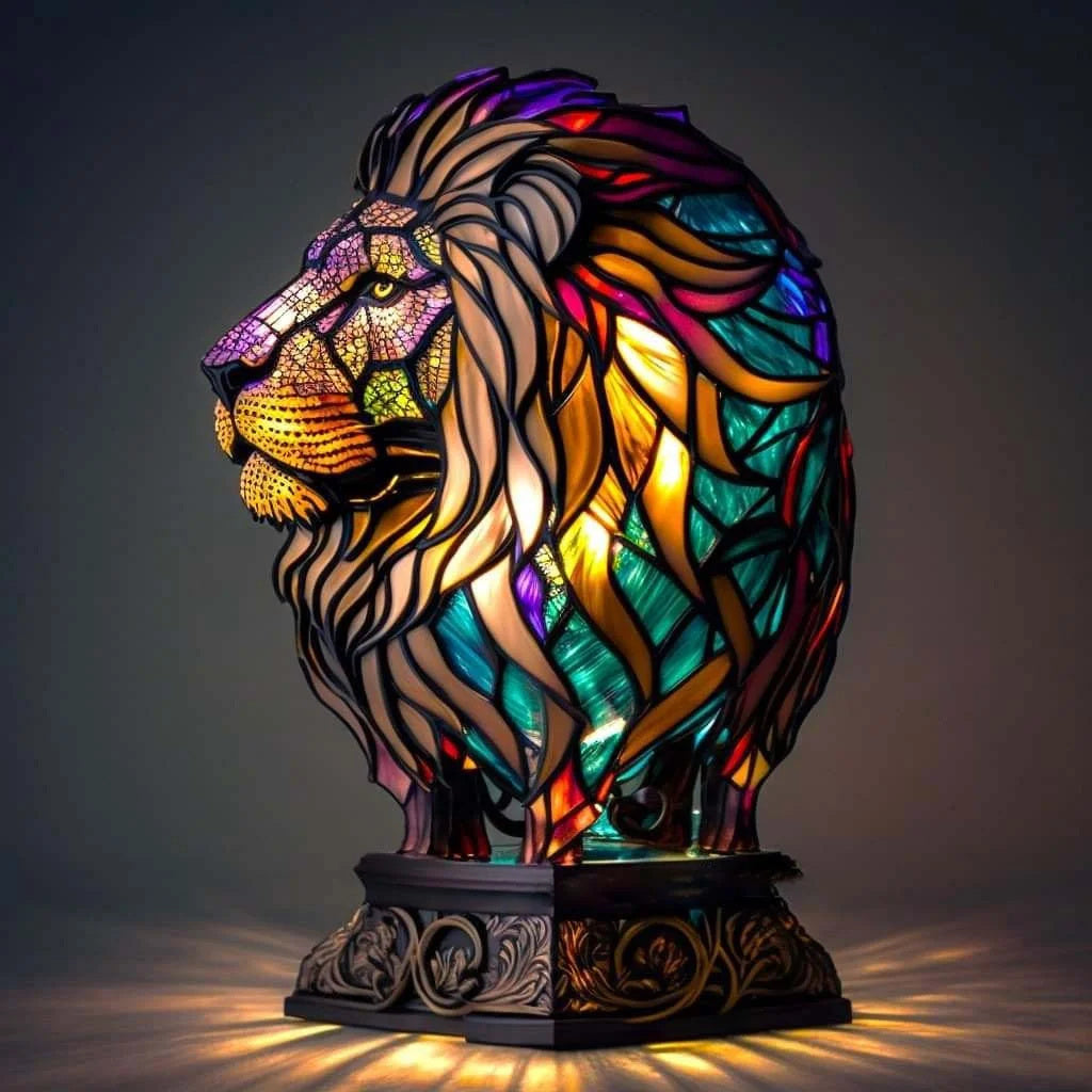 Lampa stołowa w kształcie zwierzęcia wykonana z witrażu – artystyczna lampa akcentowa LED z mozaikowym wzorem 2