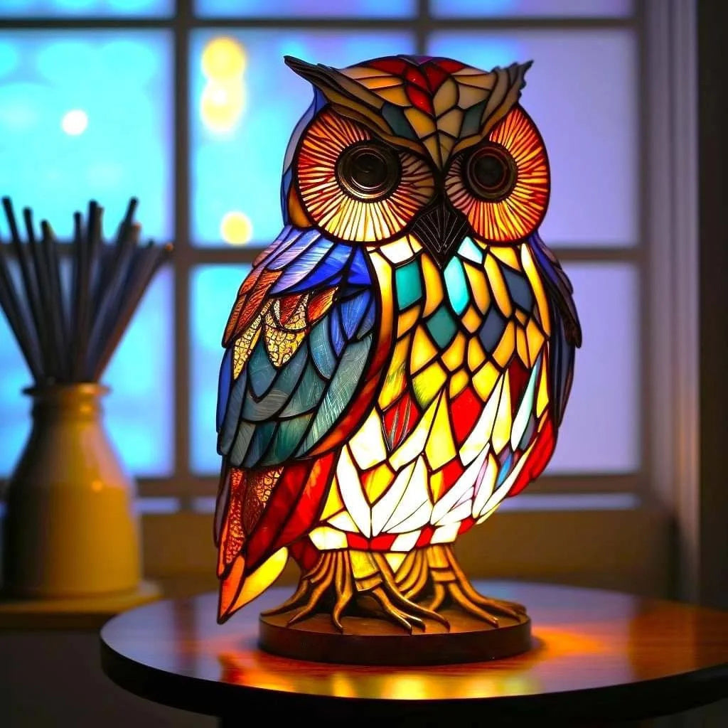 Lampa stołowa w kształcie zwierzęcia wykonana z witrażu – artystyczna lampa akcentowa LED z mozaikowym wzorem 4