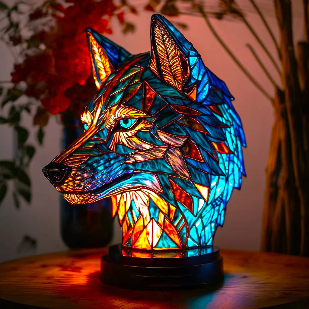 Lampa stołowa w kształcie zwierzęcia wykonana z witrażu – artystyczna lampa akcentowa LED z mozaikowym wzorem 5