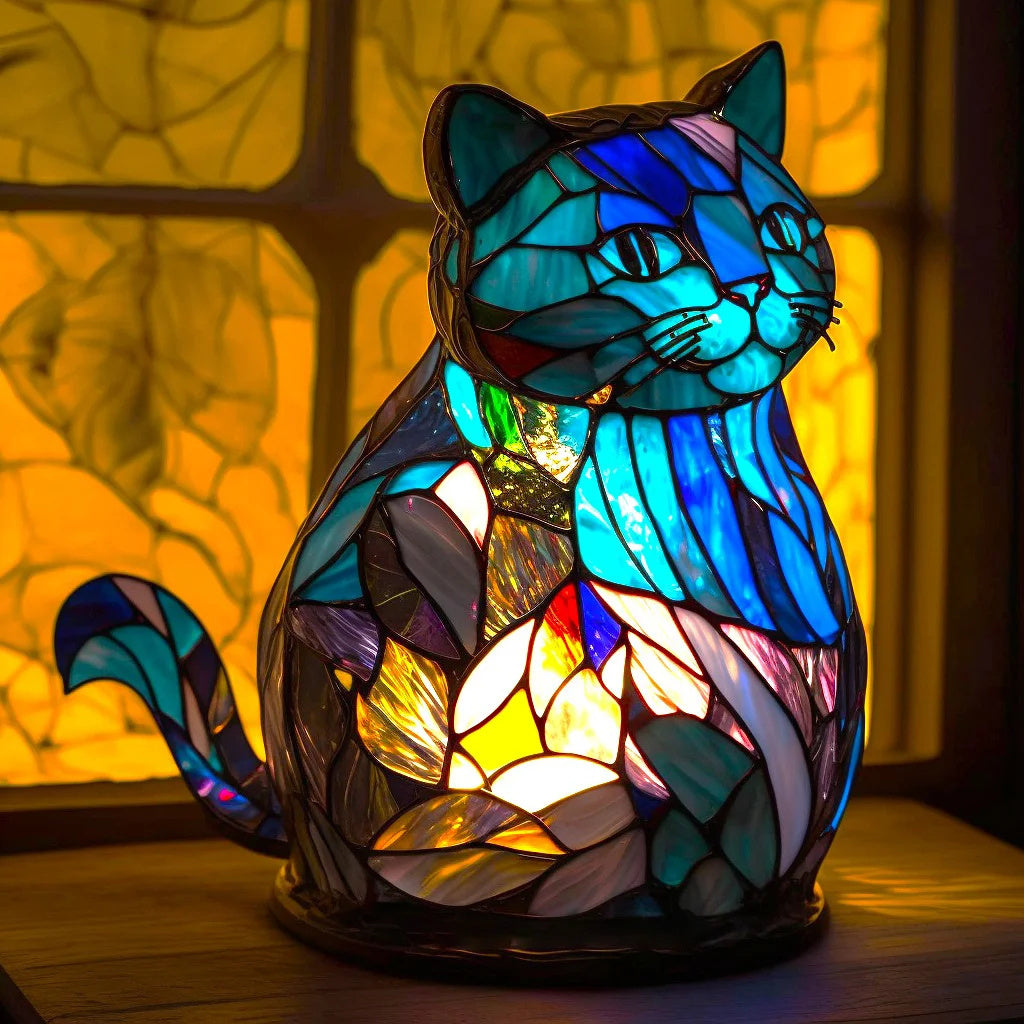 Lampa stołowa w kształcie zwierzęcia wykonana z witrażu – artystyczna lampa akcentowa LED z mozaikowym wzorem 6