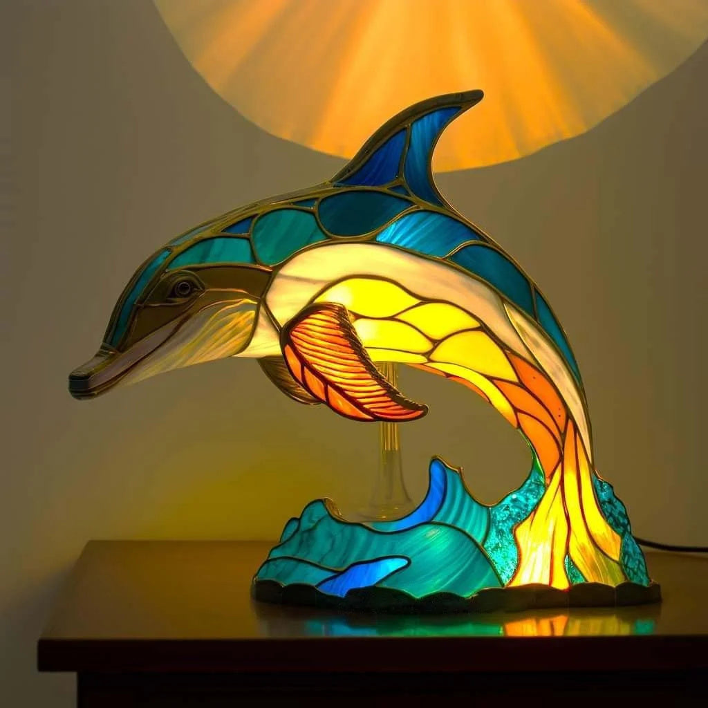 Lampa stołowa w kształcie zwierzęcia wykonana z witrażu – artystyczna lampa akcentowa LED z mozaikowym wzorem 7