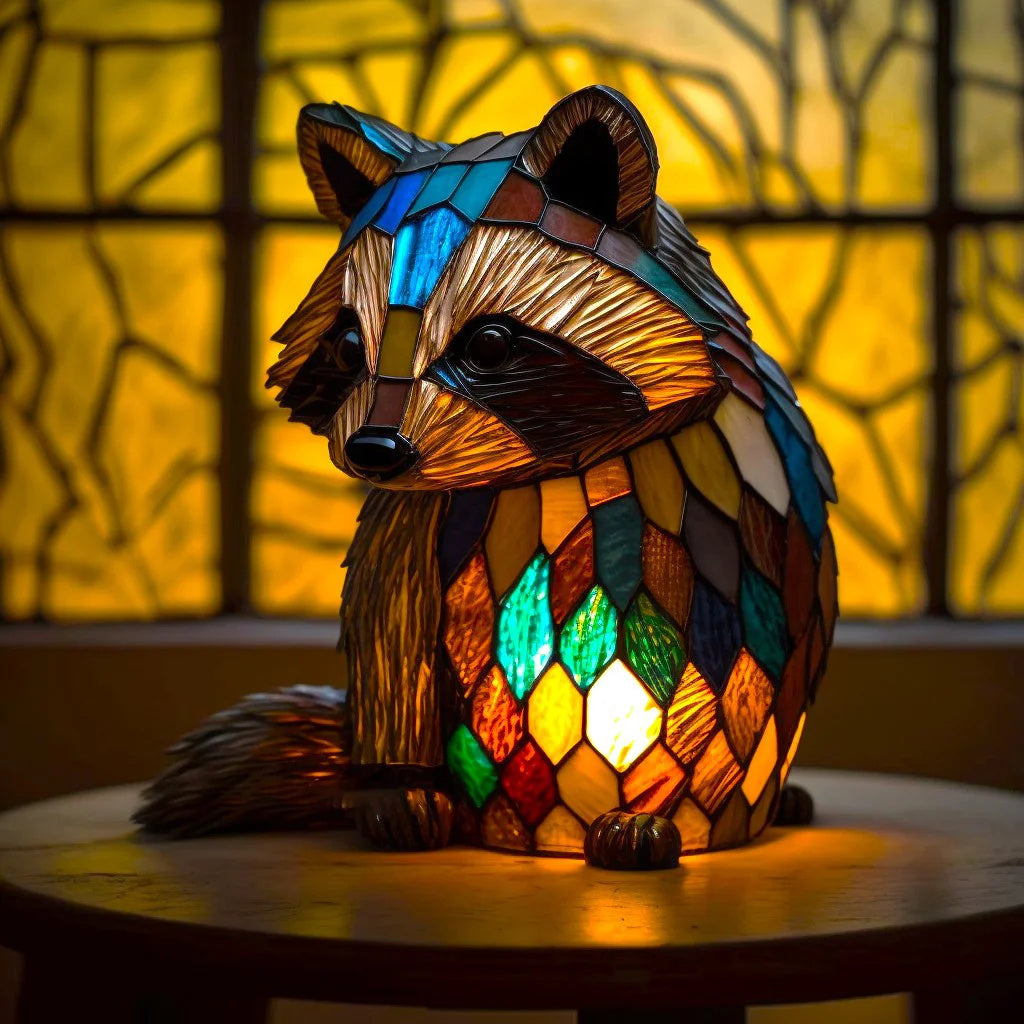 Lampa stołowa w kształcie zwierzęcia wykonana z witrażu – artystyczna lampa akcentowa LED z mozaikowym wzorem 8