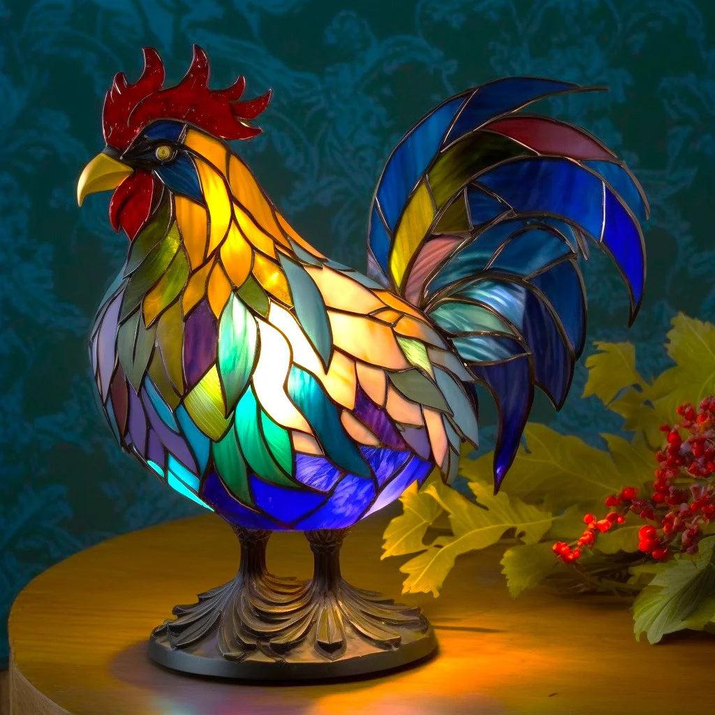 Lampa stołowa w kształcie zwierzęcia wykonana z witrażu – artystyczna lampa akcentowa LED z mozaikowym wzorem 9