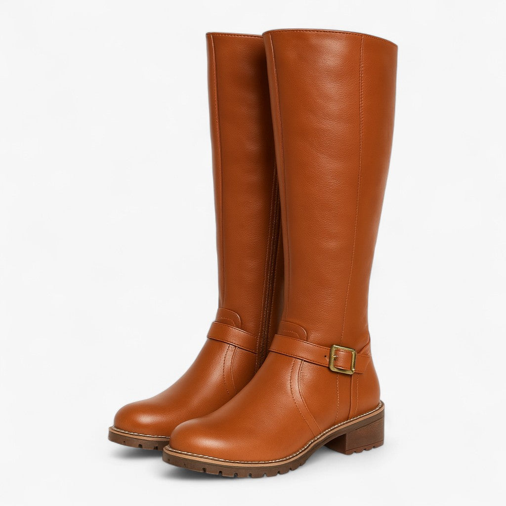 Line | Klassiske knælange støvler til damer | Med spænde detaljer - Brun - shoes - {{ product_tags }