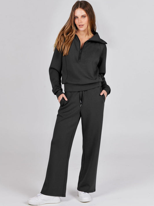 Lounge Set | Half-Zip | Wide Leg | Tracksuit | Women's Loungewear-Grace Aura