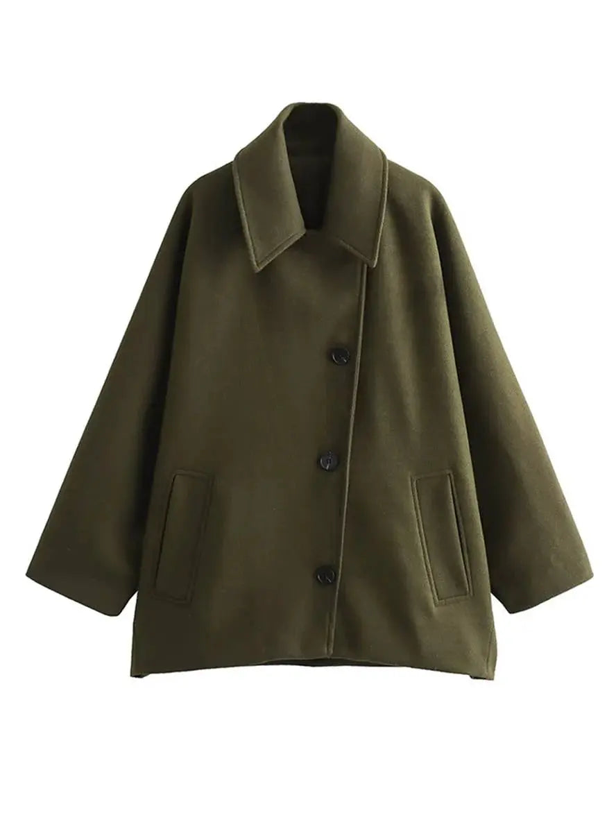 MEWE | Mid-Length Wool Blend Coat with Lapel Collar and Batwing Sleeves Mewe London