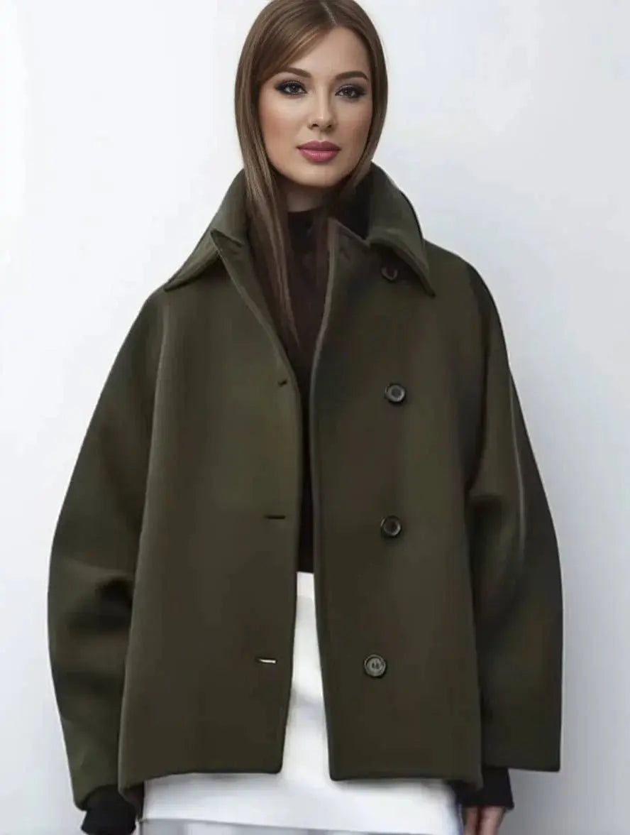 MEWE | Mid-Length Wool Blend Coat with Lapel Collar and Batwing Sleeves Mewe London
