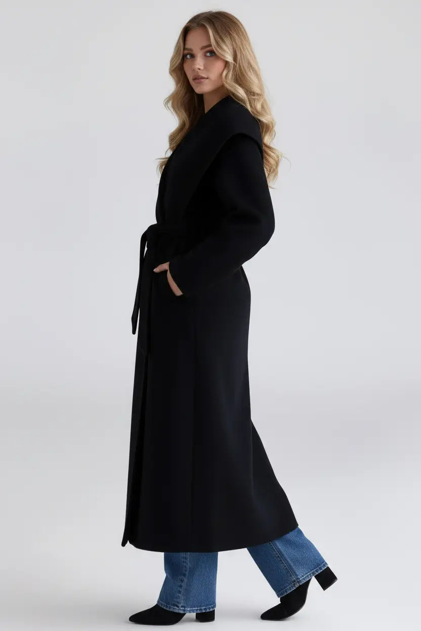 MEWE | Wool Shawl Collar Coat with Belt and Oversized Silhouette Mewe London