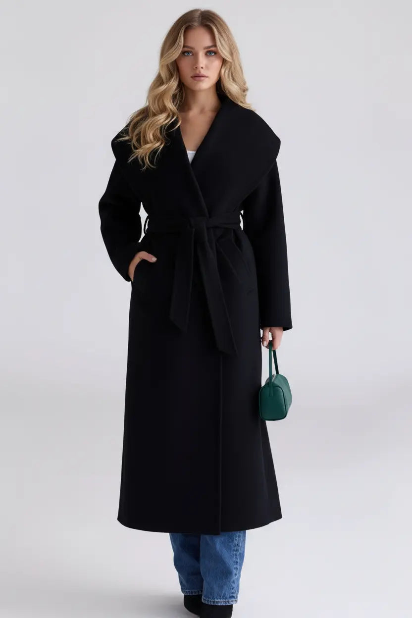 MEWE | Wool Shawl Collar Coat with Belt and Oversized Silhouette Mewe London