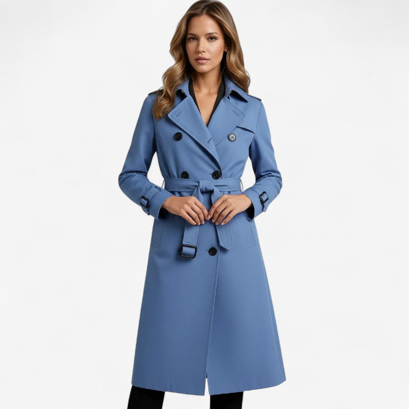 Junia – Trench Coat Long avec Ceinture et Longues Manches