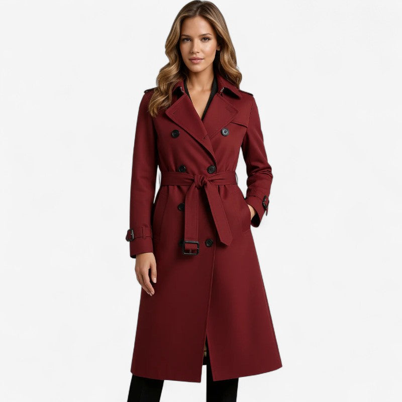 Junia – Trench Coat Long avec Ceinture et Longues Manches