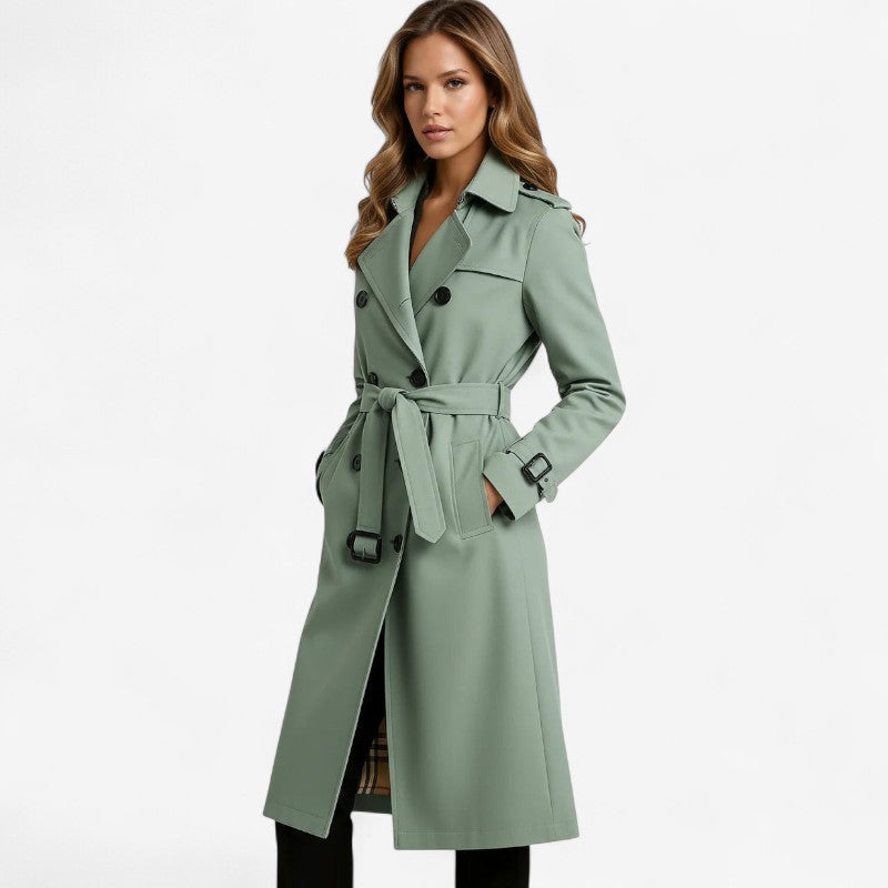 Junia – Trench Coat Long avec Ceinture et Longues Manches
