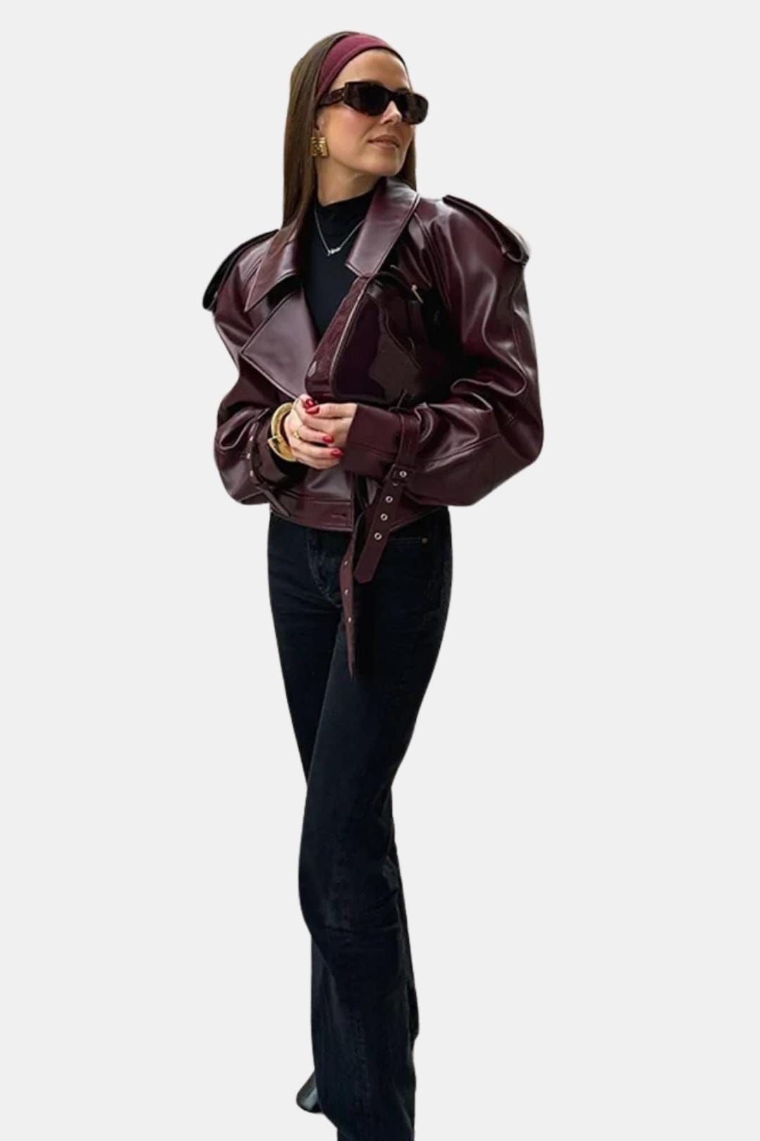 Macy – Faux Leather Jacket in Burgundy