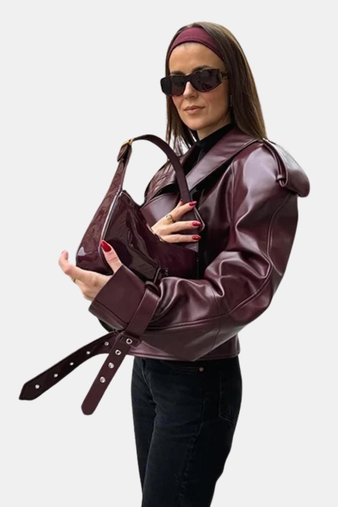Macy – Faux Leather Jacket in Burgundy