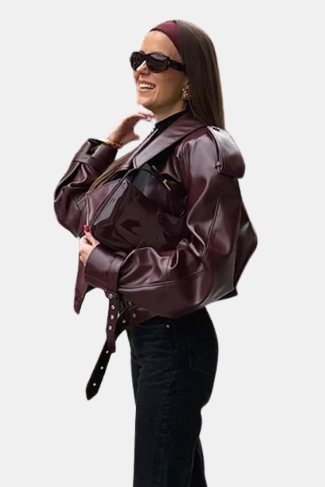 Macy – Faux Leather Jacket in Burgundy