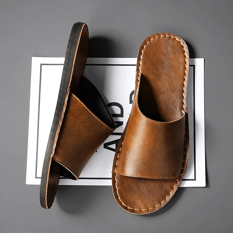 Chaussons croisés en cuir véritable pour hommes