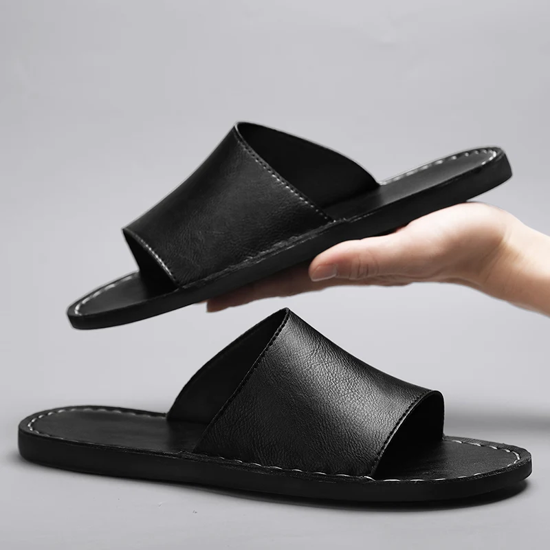 Chaussons croisés en cuir véritable pour hommes
