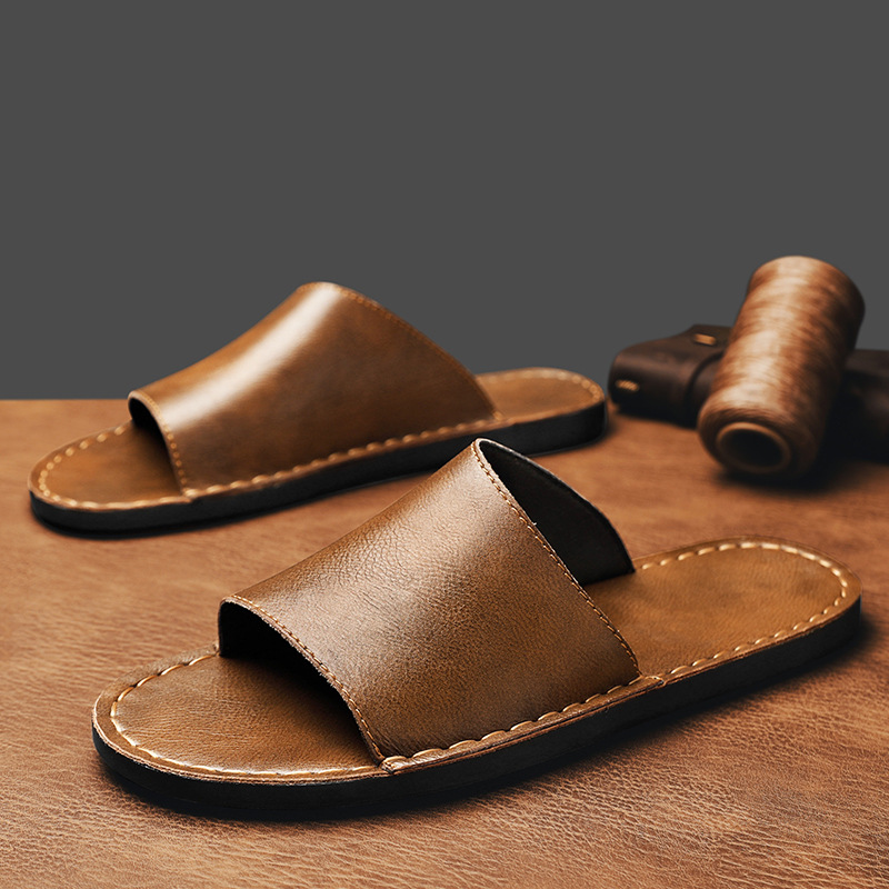 Chaussons croisés en cuir véritable pour hommes