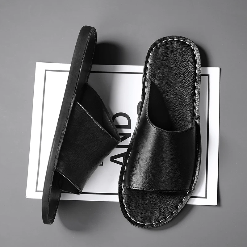 Chaussons croisés en cuir véritable pour hommes