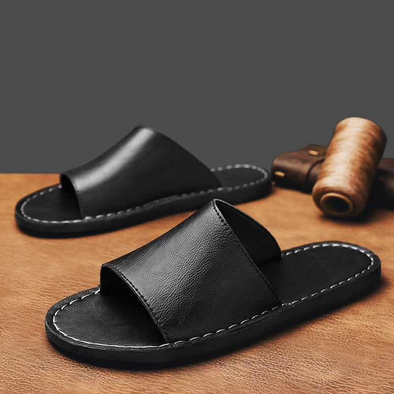 Chaussons croisés en cuir véritable pour hommes