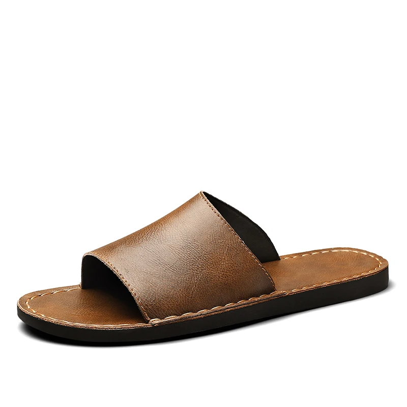 Chaussons croisés en cuir véritable pour hommes