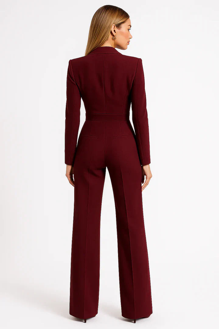 Zaan Combinaison Blazer Femme – Pièce Unique à Revers en V & Jambes Évasées avec Coupe Élégante Moderne