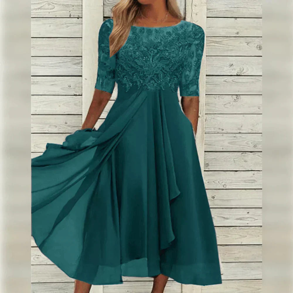Leni – Rochie de Damă Elegantă din Chiffon cu Top Brodat