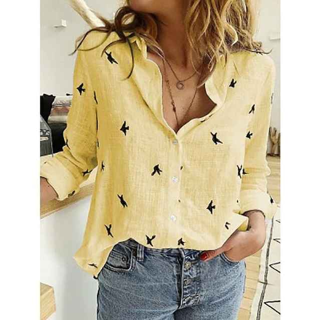 Organic Cotton Blouse Women’s Top Textured Pattern with Stylish Brass Buttons