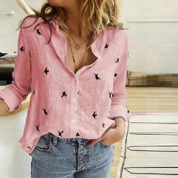 Organic Cotton Blouse Women’s Top Textured Pattern with Stylish Brass Buttons