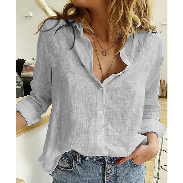 Organic Cotton Blouse Women’s Top Textured Pattern with Stylish Brass Buttons