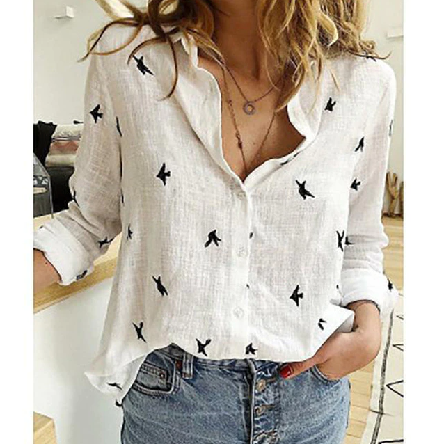 Organic Cotton Blouse Women’s Top Textured Pattern with Stylish Brass Buttons