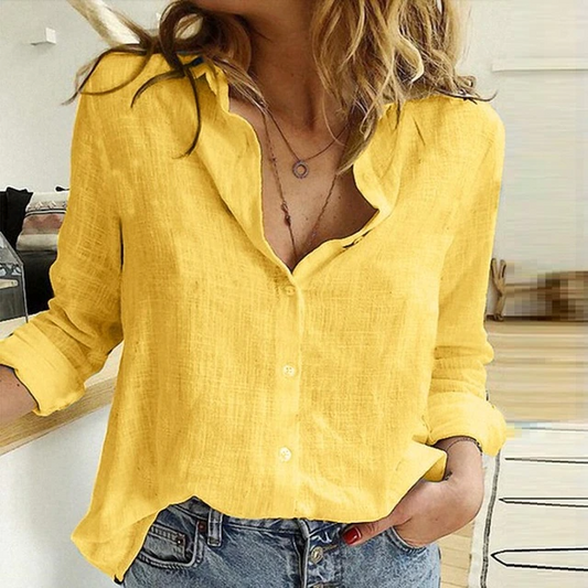 Organic Cotton Blouse Women’s Top Textured Pattern with Stylish Brass Buttons