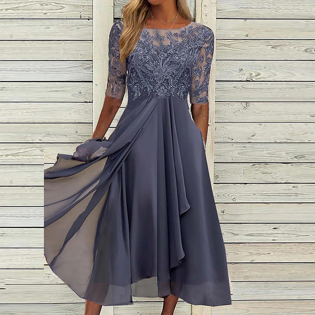 Robe de soirée en dentelle - cocktail élégante - jupe évasée
