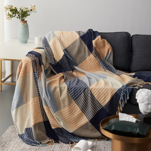 home & garden : Gezellige Franje Deken - Beige Blauw in Beige Blauw van Pantinoshop