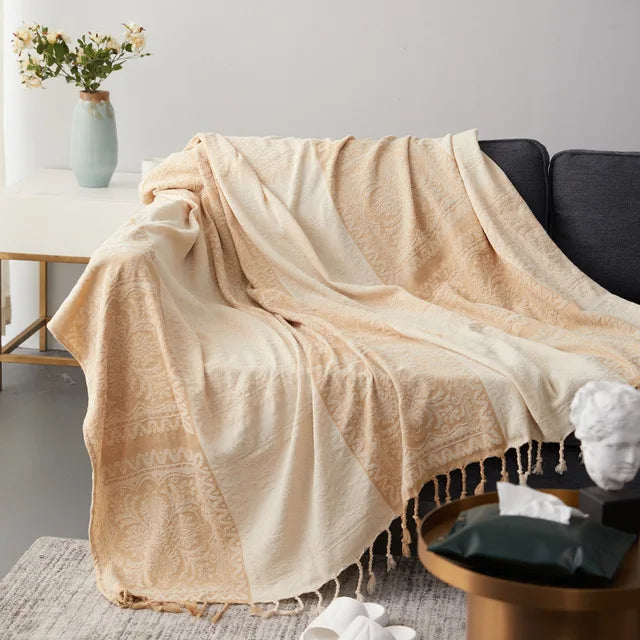 home & garden : Gezellige Franje Deken - Beige Blauw in Room van Pantinoshop
