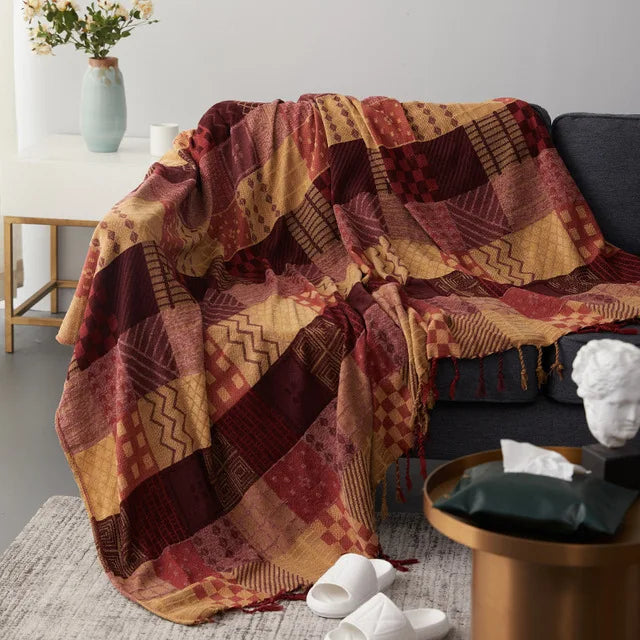 home & garden : Gezellige Franje Deken - Beige Blauw in Rood Bruin van Pantinoshop