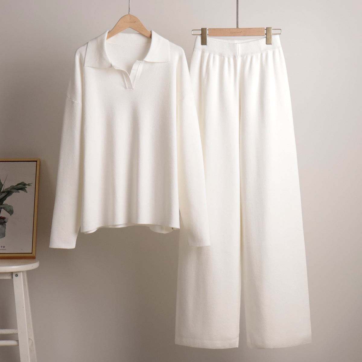 Dames Lounge Set, Zacht en Comfortabel, Met kraag & Wijde broek