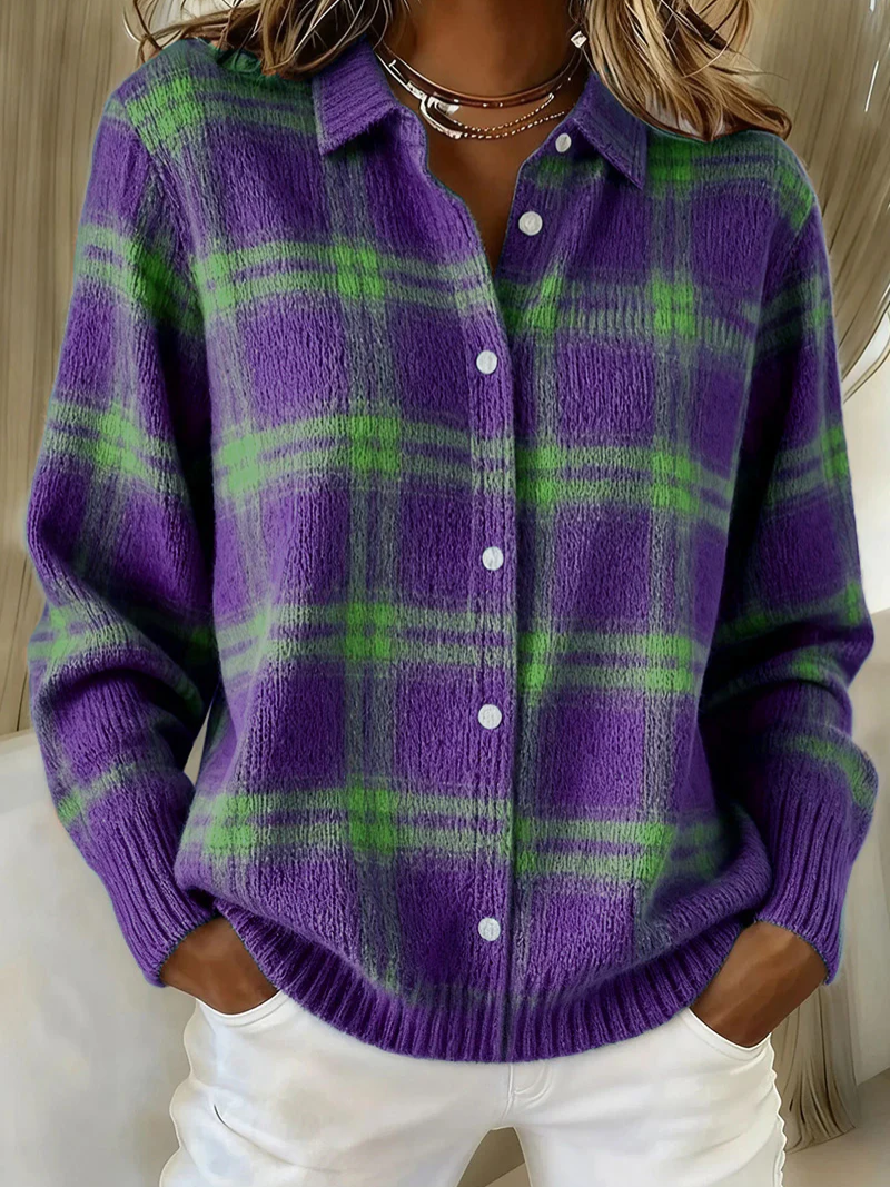 Theresa WarmKnit | Kariertes Strickcardigan