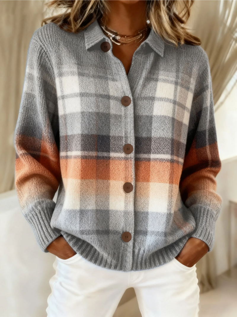 Theresa WarmKnit | Kariertes Strickcardigan