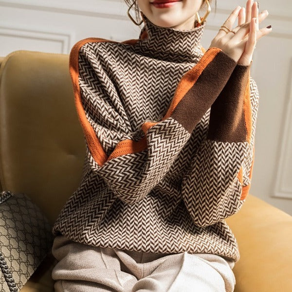 Helene | Rollkragenpullover mit kontrastierenden Streifen
