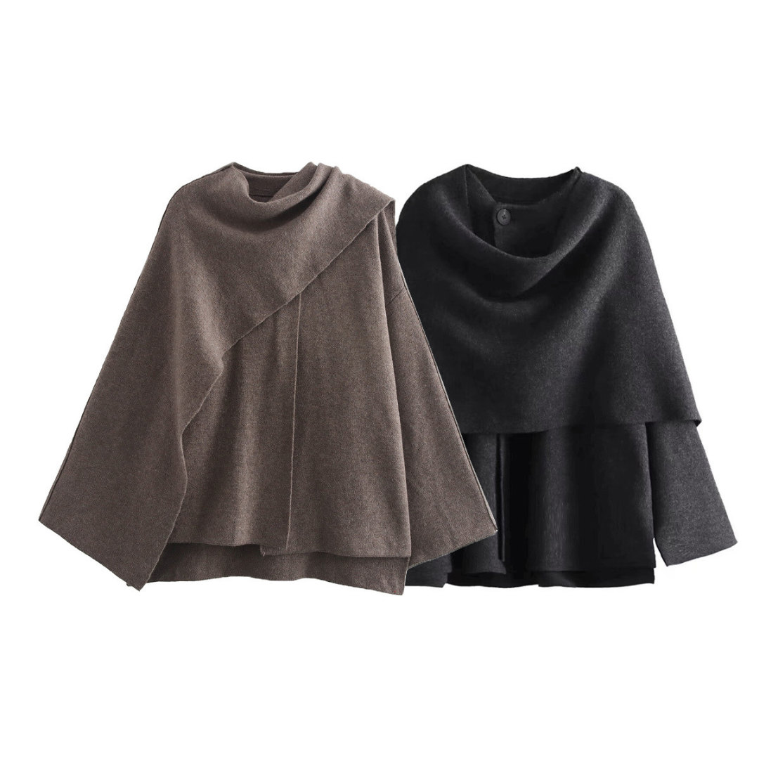 Poncho Coat - Woolen - Autumn - Poncho Cape - Ladies Overcoat-Grace Aura