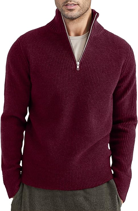 Pullover mit Viertelreißverschluss | Gestrickt | Rippstrick | Polopullover | Herrenpullover mit halbem Reißverschluss-Chaps Herrenmode
