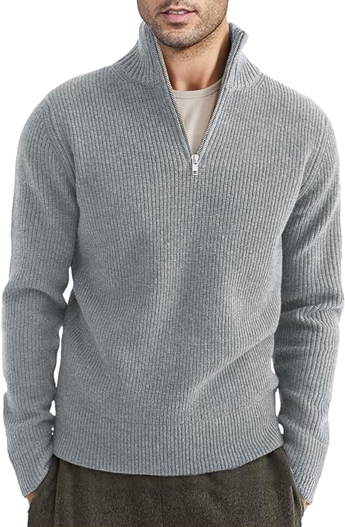Pullover mit Viertelreißverschluss | Gestrickt | Rippstrick | Polopullover | Herrenpullover mit halbem Reißverschluss-Chaps Herrenmode