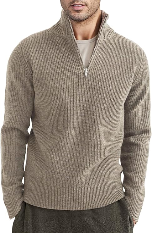 Pullover mit Viertelreißverschluss | Gestrickt | Rippstrick | Polopullover | Herrenpullover mit halbem Reißverschluss-Chaps Herrenmode