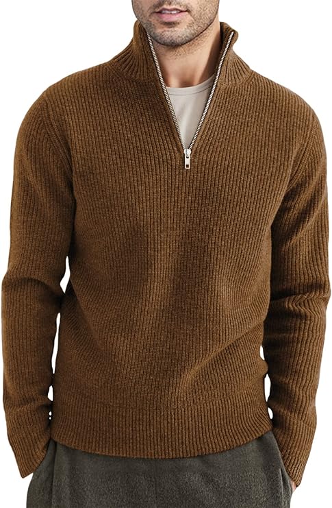 Pullover mit Viertelreißverschluss | Gestrickt | Rippstrick | Polopullover | Herrenpullover mit halbem Reißverschluss-Chaps Herrenmode