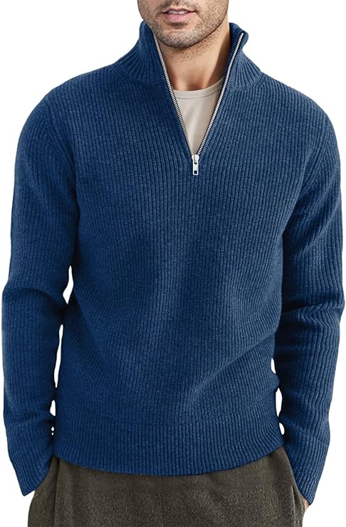 Pullover mit Viertelreißverschluss | Gestrickt | Rippstrick | Polopullover | Herrenpullover mit halbem Reißverschluss-Chaps Herrenmode
