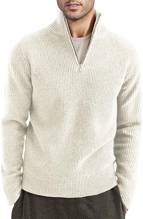 Pullover mit Viertelreißverschluss | Gestrickt | Rippstrick | Polopullover | Herrenpullover mit halbem Reißverschluss-Chaps Herrenmode