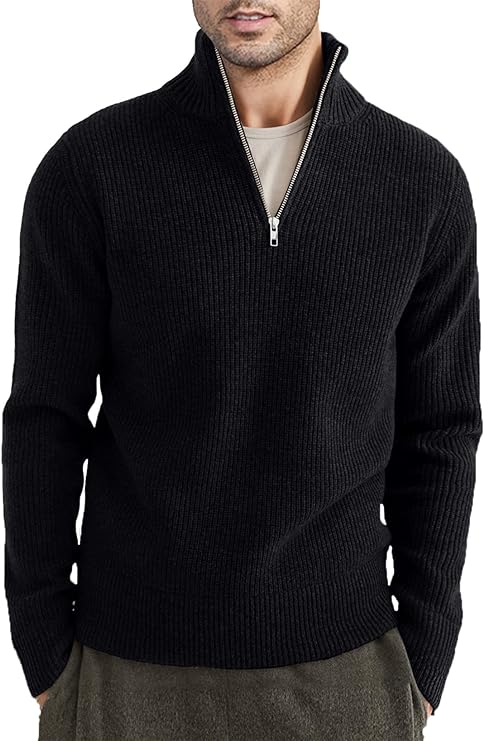 Pullover mit Viertelreißverschluss | Gestrickt | Rippstrick | Polopullover | Herrenpullover mit halbem Reißverschluss-Chaps Herrenmode